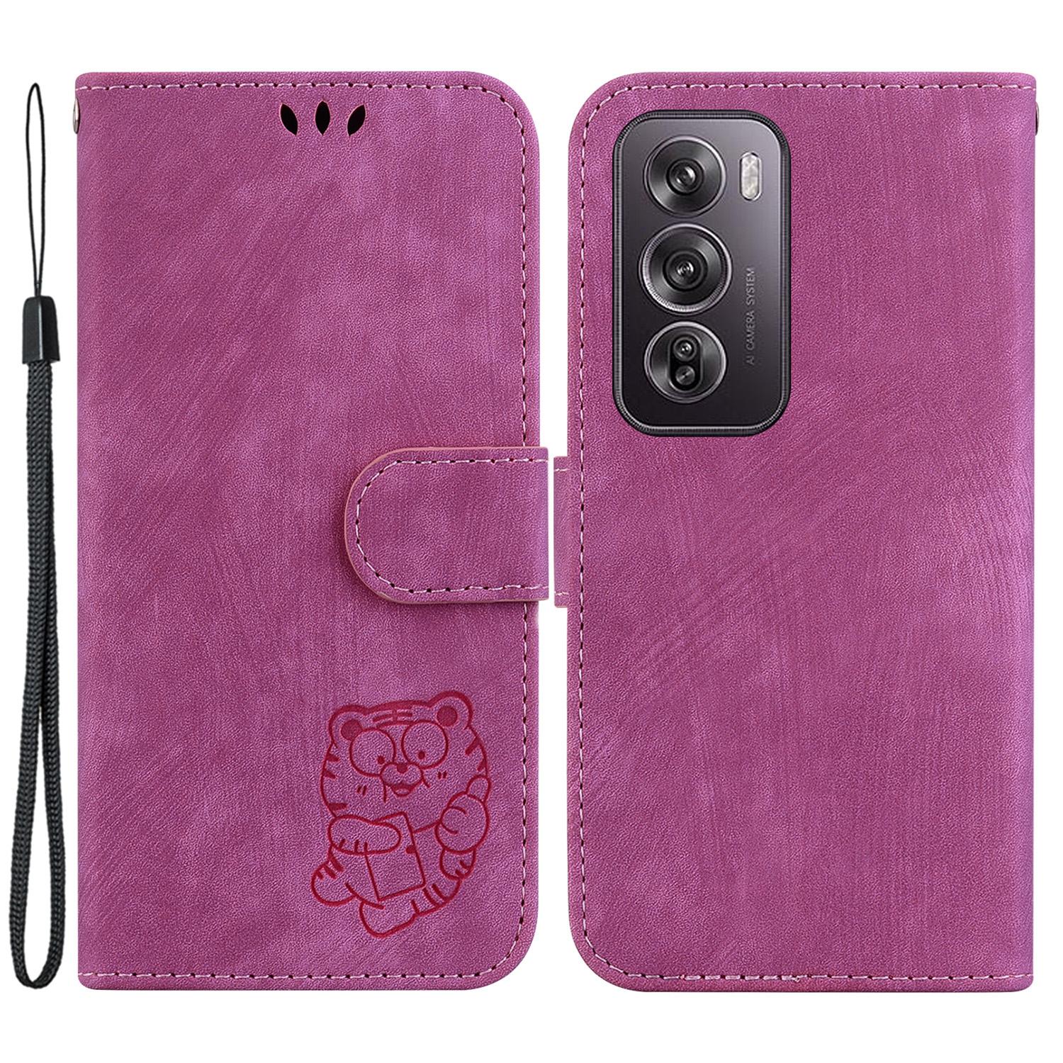 

For Oppo Reno12 Pro 5G (Global) Stand Case Cute Tiger Imprint Leather Wallet Phone Cover Rose