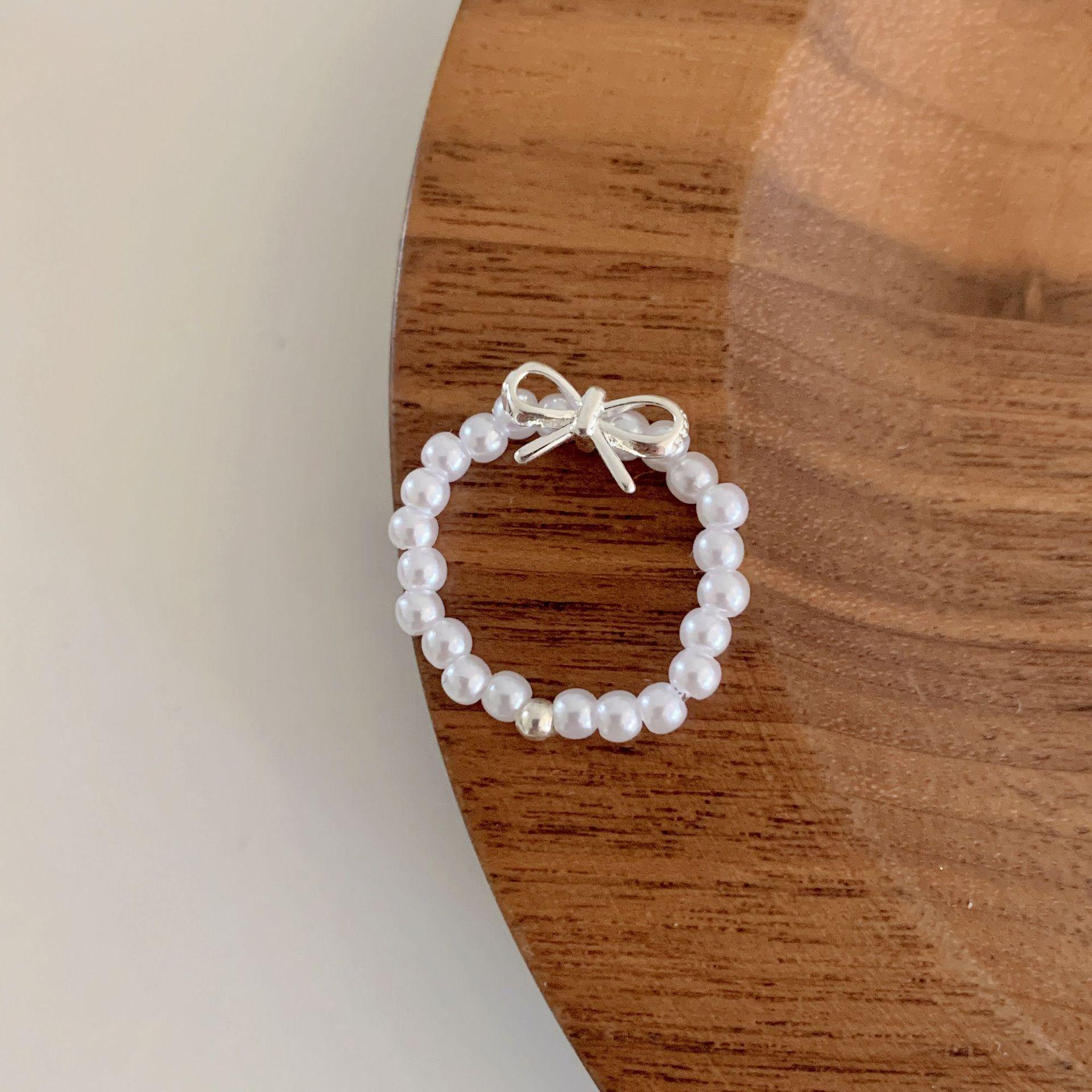Sweet Bow Pearl Puppy Beaded Stacking Ring - Cute Versatile Index Finger Accessory One Size