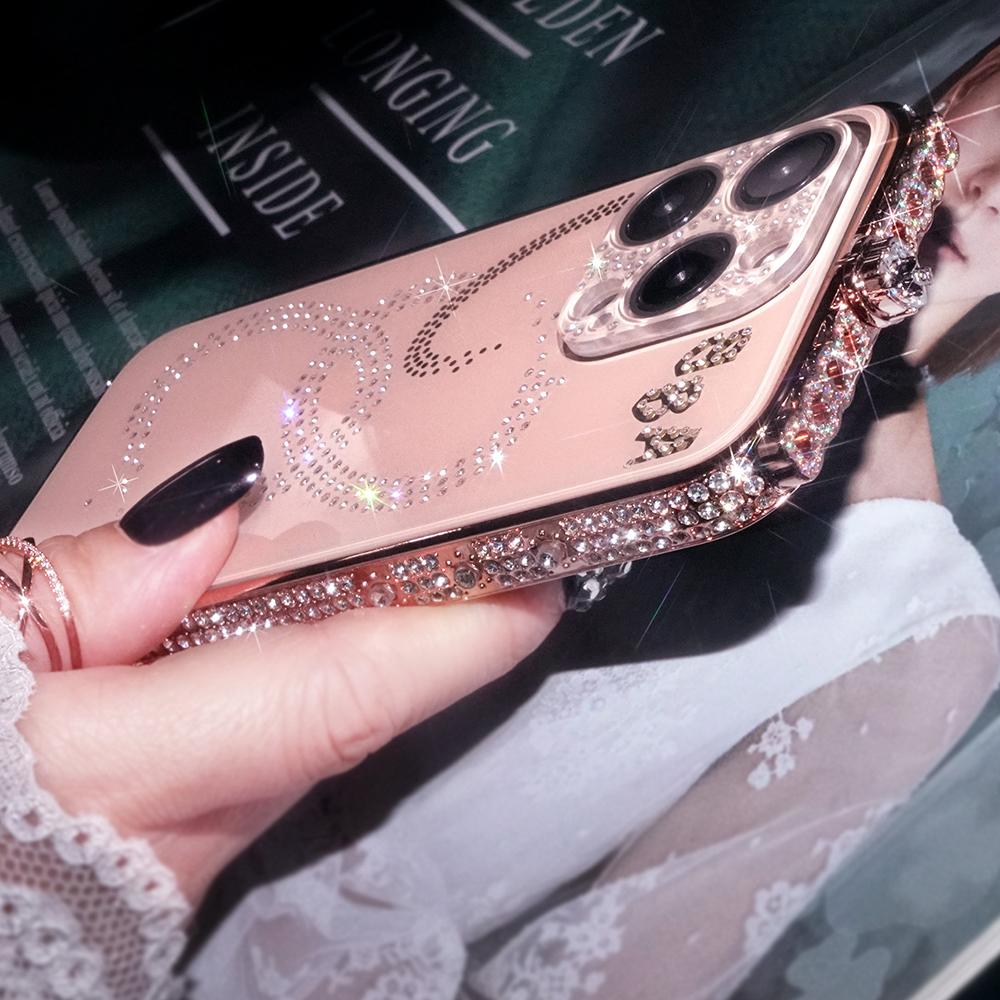 Colorful Diamond Border with Acrylic Material Lens Film Phone Case for iPhone 15 14 Plus 13 12 11 Pro Max XSMax 8 7 Plus Protective Cover