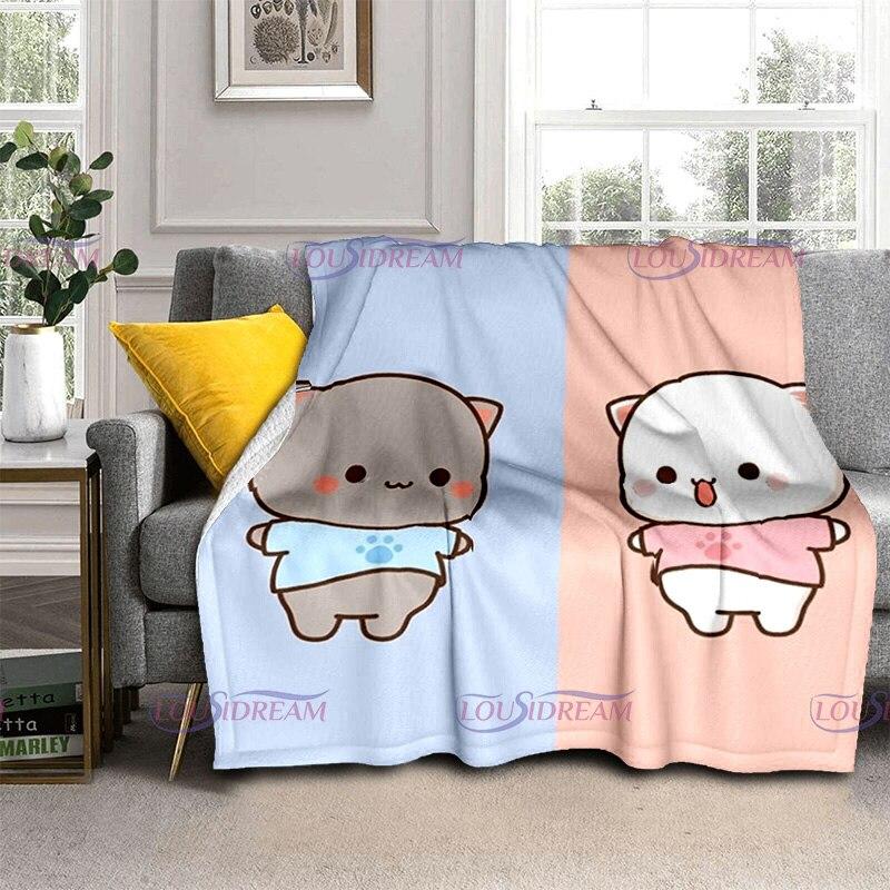 Kreslená broskvová deka pro kočky Super hřejivá dětská dívka Roztomilá kočičí deka Cestovní povlečení Rozkládací pohovka Deka pro milovníky narozenin Dárek pro milence