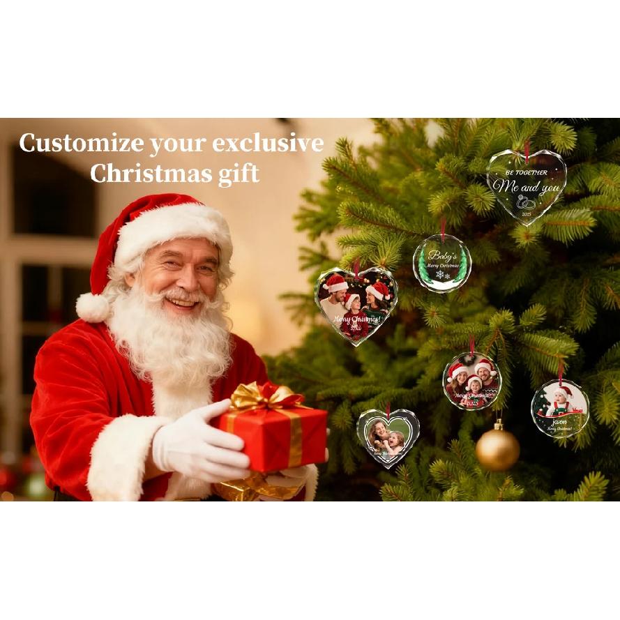 Personalised Crystal Christmas Ornament with Photo, Custom Gift for Family Couples Parents, Unique Keepsake, Xmas Tree Home Deco