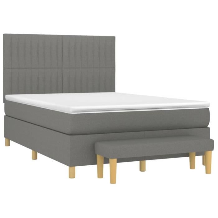 3137318 vidaXL Lit à sommier tapissier avec matelas Gris foncé 140x200cm Tissu