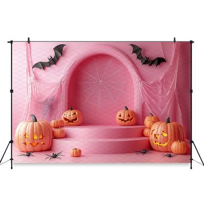 Mocsicka Halloween Background Photography Spider Web Bat Pumpkin Pink Wall Backdrop Baby Shooting Props Party Decorations Studio