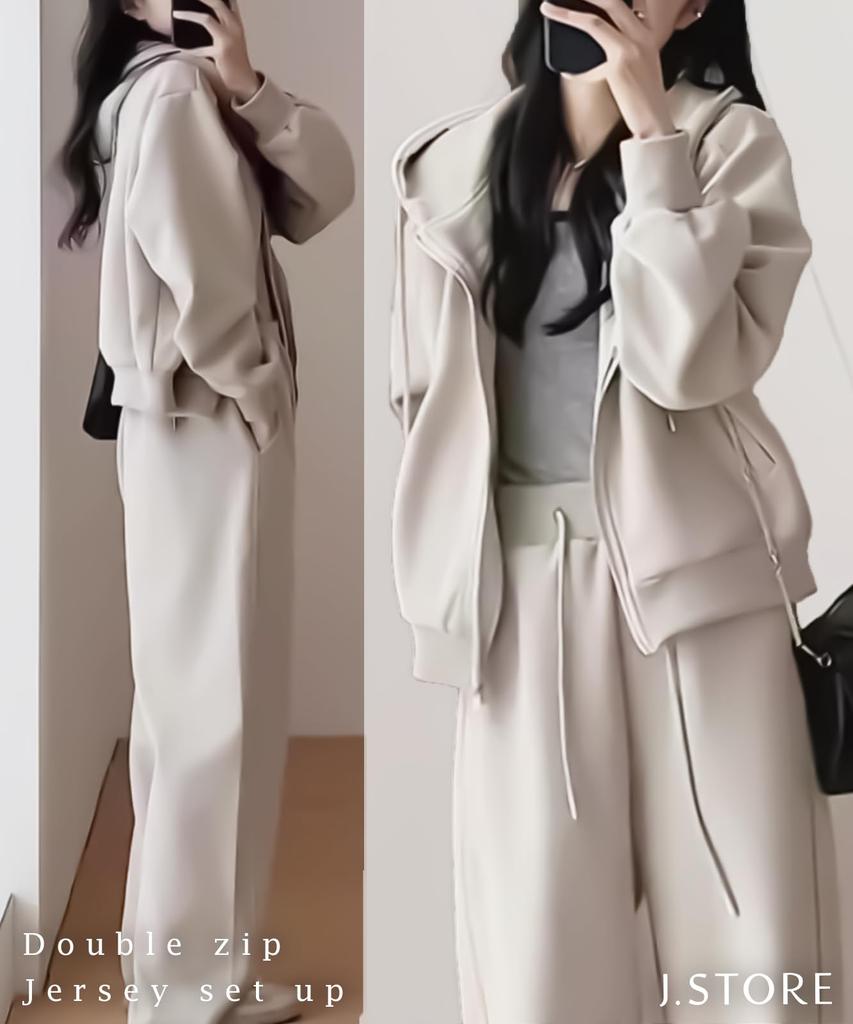 Hoodie and Sweatpants Korean J.STORE Women's 2-Piece Set, Sportswear, Camping, Style, Spring/Summer, Black, 5S-J04-BKM