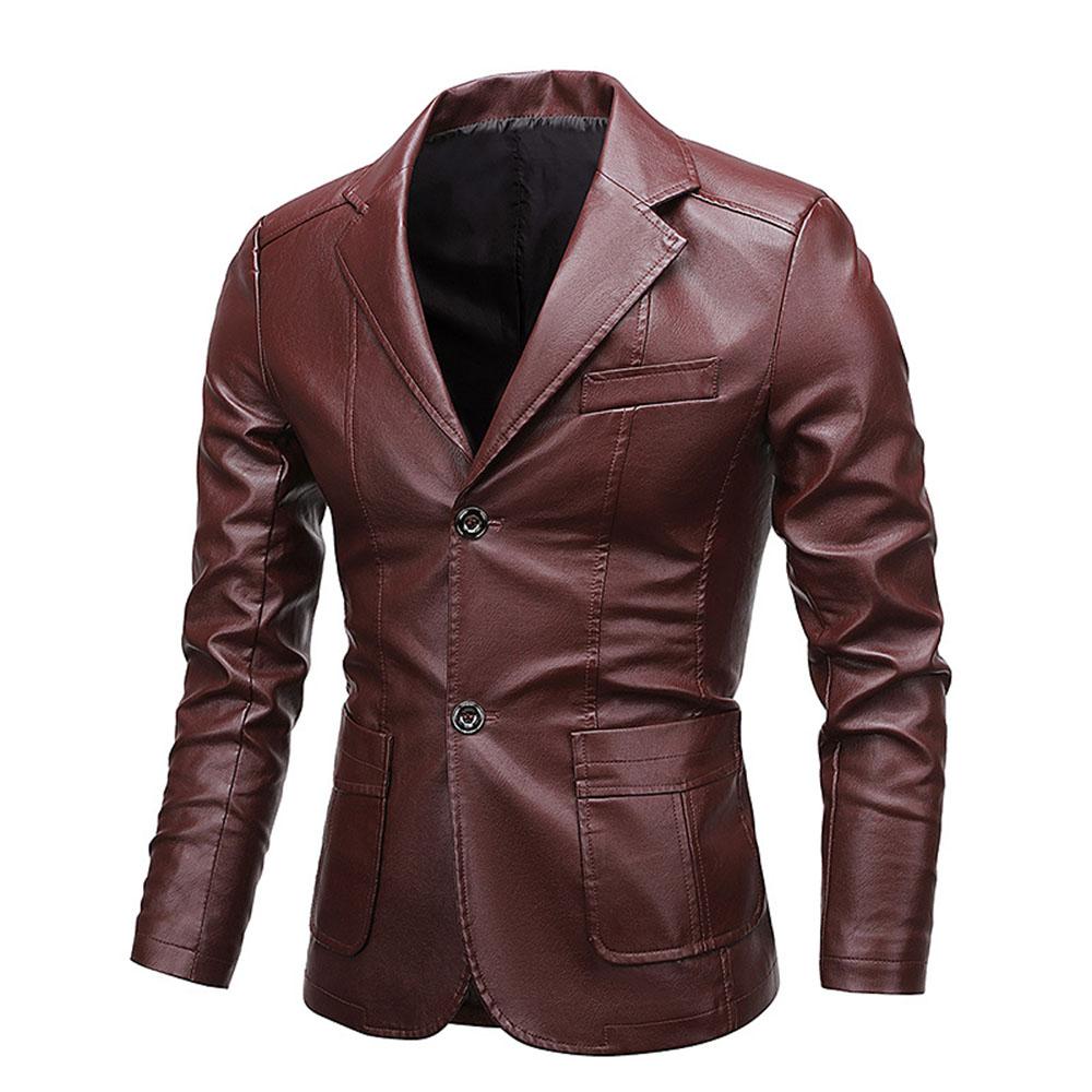 Herren PU Lederjacken für Männer Herbstjacke Knopf Umlegekragen Businessmantel Biker Motorradjacke Slim Fit