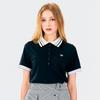 BENECIA12 Pleated Knit Collar Pique Tee Black