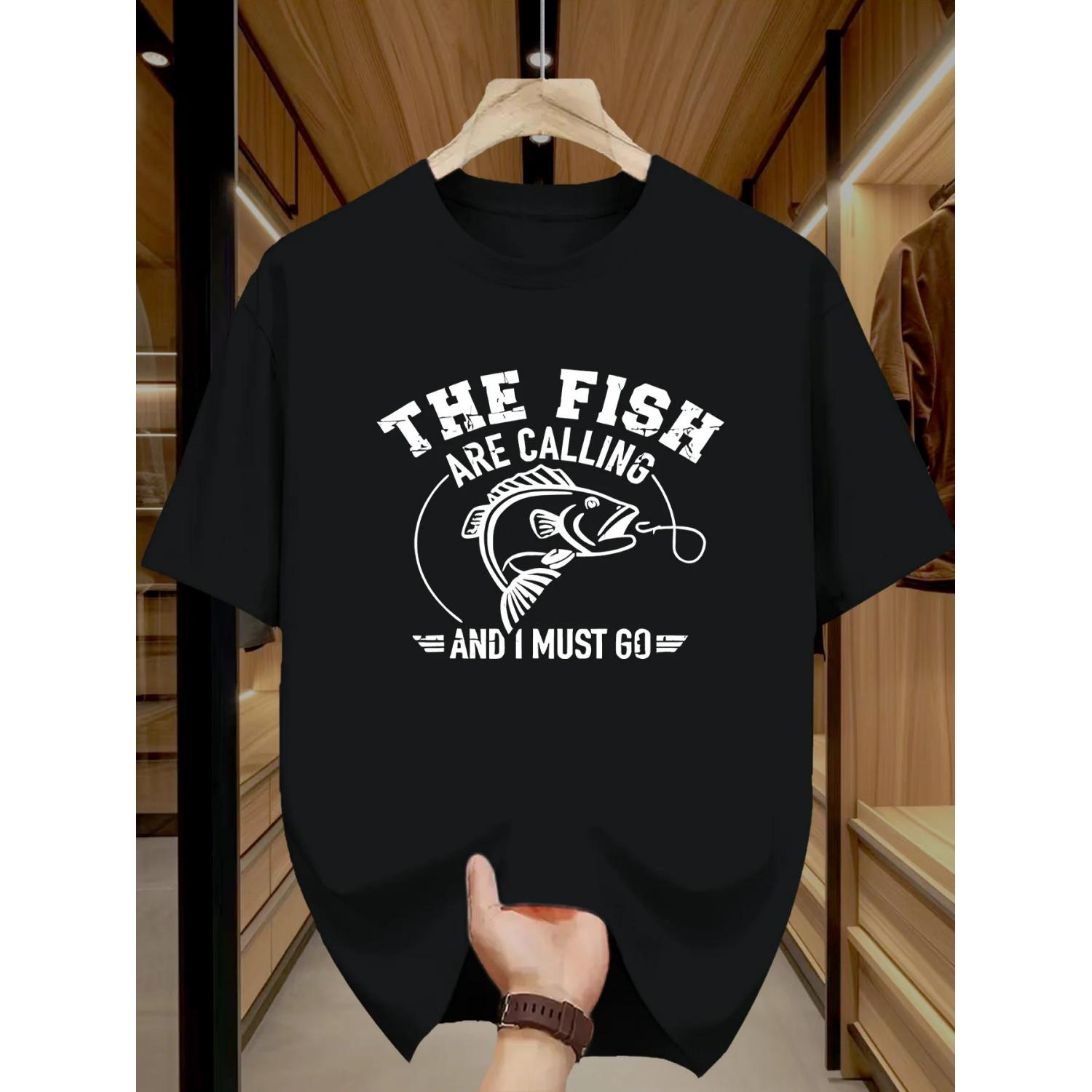 

_The Fish Are Calling & I Must Go_ Graphic T-Shirt 100% Cotton O-Neck Short Sleeve Summer Casual Mens T-shirt Streetwear S чёрный