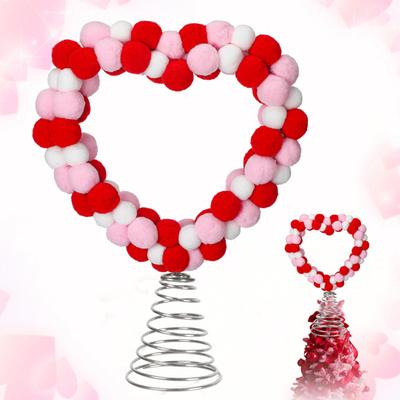 Topper Arbre Cœur Saint-Valentin Pompons Rouges Roses Blancs Ornement Sommet d'Arbre Cœur d'Amour pour la Saint-Valentin Mariage Fête d'Anniversaire Décoration de Maison