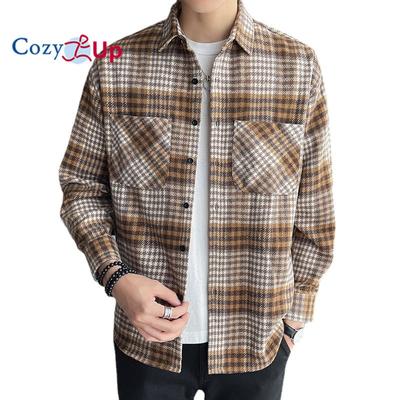 New Men's Leisure Shirts Long Sleeves Loose Plaid Handsome Big Pockets