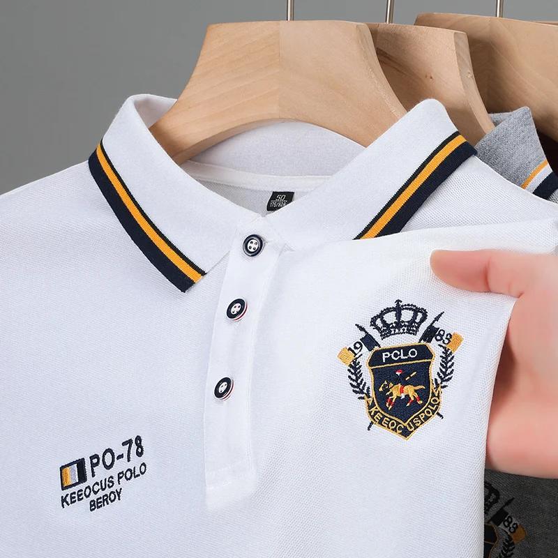 Trend Hub New Men's Casual Embroidery Short Sleeve Polo Shirt Fashion Solid Color Top