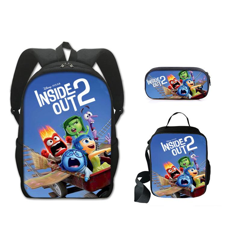 Inside Out 2 Servizio Segreto della Mente 2 Zaino Scolastico Studente Poliestere Monostrato Astuccio Borsa a Tracolla Set da Tre Pezzi
