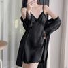 Elegant Lace Ice Silk Two-Piece Camisole Nightgown & Robe Set for Women - Spring/Summer