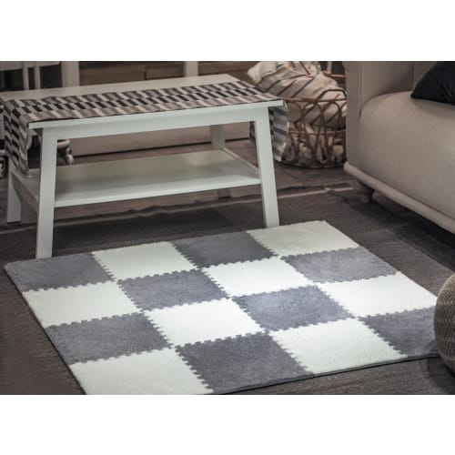 Brushed Puzzle Mat, Large, 30cm x 30cm, 12 Pieces with Edges, Cork, Washable, Floor Protection, Soundproofing, Insulation, Cold Protection, Thick Play