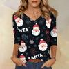 Women's T Shirt CHristmas Print 3/4 Sleeve Daily Weekend Fashion Basic V- Neck Regular Top