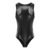 Mens Glossy Patchwork Sleeveless Bulge Pouch Back Zipper One Piece Bodysuit
