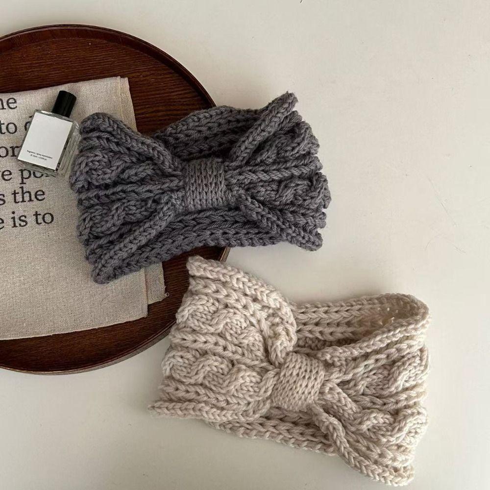 Windproof Bow Headband Ear Warm Wool Knitting Headdres Fashion Twist Knitted Hairband Ladies