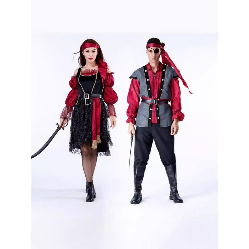 Halloween Red Pirate Captain Jack Costume Masquerade Ball Adult Female Pirates of the Caribbean Show Dress