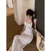 Kumikumi Retro Polka Dot Lace Stitching Dress Women Summer Sexy Backless Suspender Skirt Waist Hugging Hip Skirt