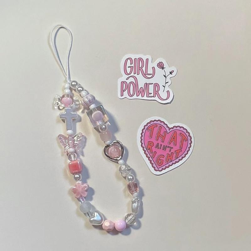 Women Girls Cellphone Pendant Mobile Phone Hanging Cord Elegant Plastic Beaded Telephone Strap Jewelry Fashion Accessory