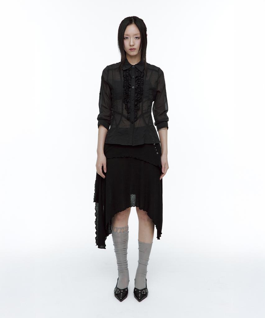 Rough Neck Asymmetrical Tie Knit Skirt Black