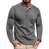 Long Sleeve Henley Shirt Men's Round Neck T-Shirt Color Block Top Tee Men's Color Block Design Base Shirt