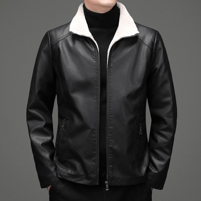 Fleece thickened locomotive trendy men's leather jacket winter fashion warm casual leather jacket men