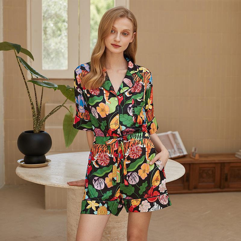 

[Tiger Zebra] Cartoon pajamas women s summer short-sleeved home air conditioner clothes loose casual loungewear S