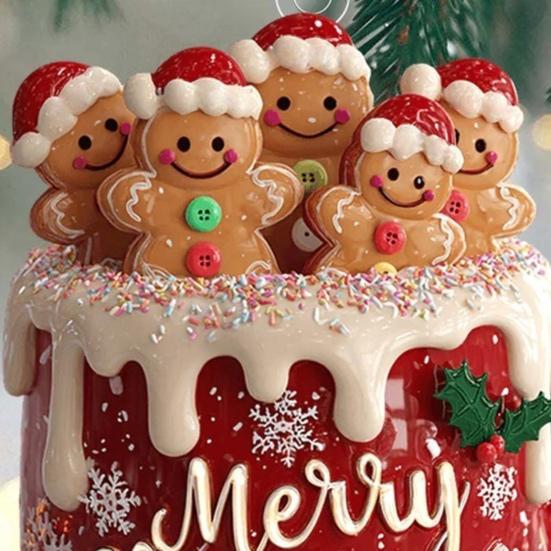 1/2/3Pcs Merry Christmas Gingerbread Man Family Ornament Red Ceramic Mug Pendant with Frosting Snowflake Patterns