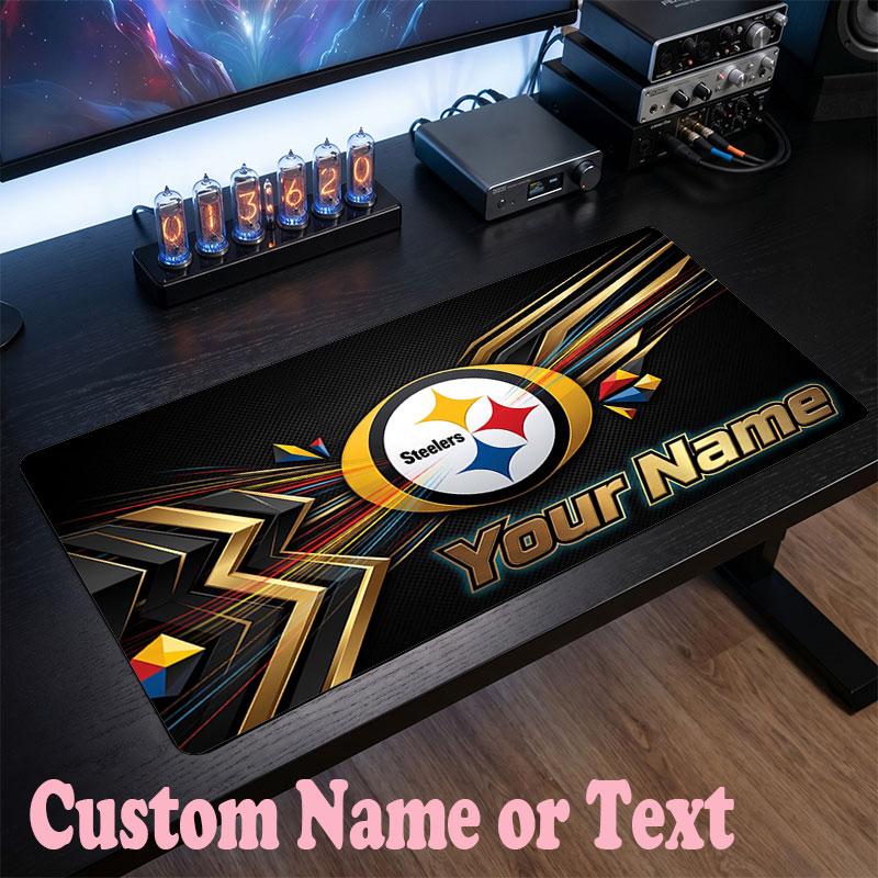 Pittsburgh Steelers Benutzerdefinierter Name Text Mauspads, Große Schreibtisch-Mausmatte, Personalisierte Home-Office-Geschenkidee