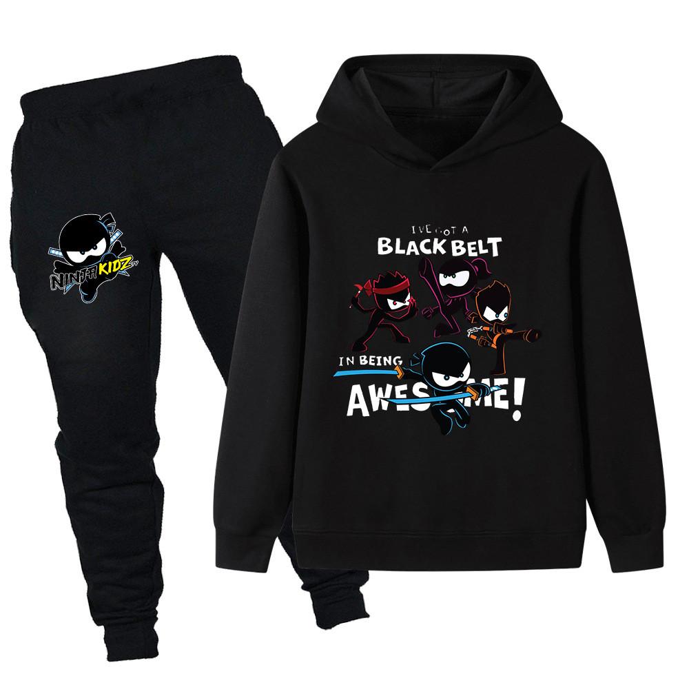 PB1171 Multi-color Kids Boys Girls NINJA KIDZ Print Long Sleeves Hoodie Top Pants Sets 110cm