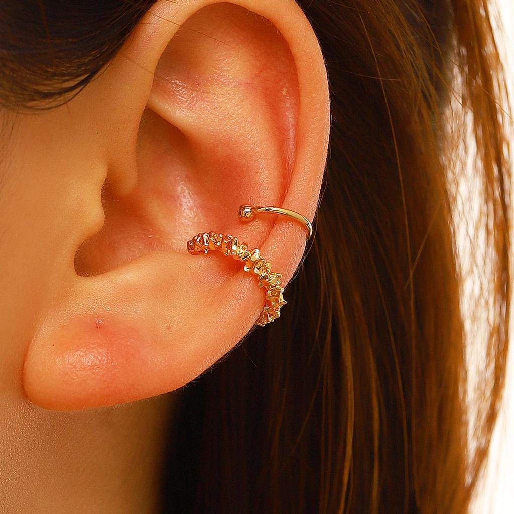 Clip per orecchio retrò francese a doppio strato in lega senza buco: Ear Cuff Semplice da Donna, Stile Freddo, di Nicchia Coreano, Temperamento