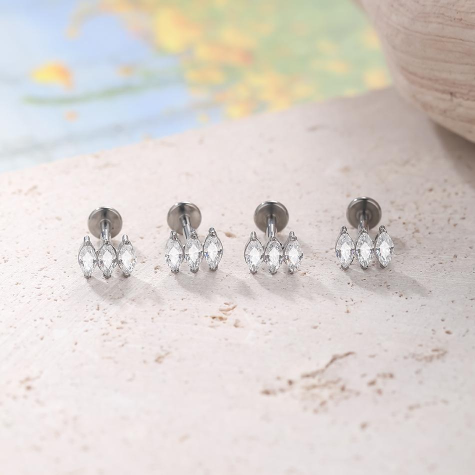 1Pc G23 Titanium Labret Ear Tragus Earring Stud Internally Threaded Zircon Lip Rings Cartilage Helix Piercing Body Jewelry 16G