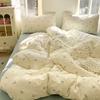 Ins Korean style bow knitted double-layer yarn soft four piece set, washed cotton quilt set, dormitory bed single three piece