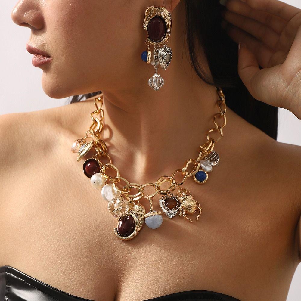 Literature Collarbone Chain Personality Vintage Earring Punk Multi Pendant Chain Necklace Autumn