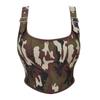 Camouflage Print Corset Top with Adjustable Buckle Straps U-Neck Boned Bustier for Women