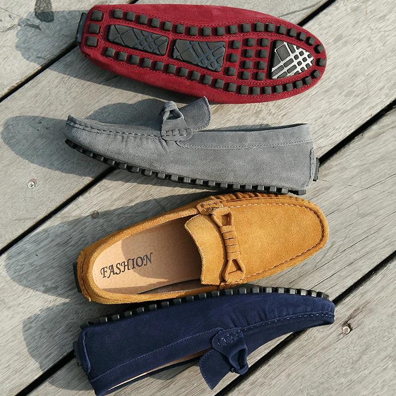 Fashion Handmade Casual Shoes Men Breathable Man Loafers Slip On Summer Shoes Suede Leather Man Business Shoes Ultra-light Moccasins