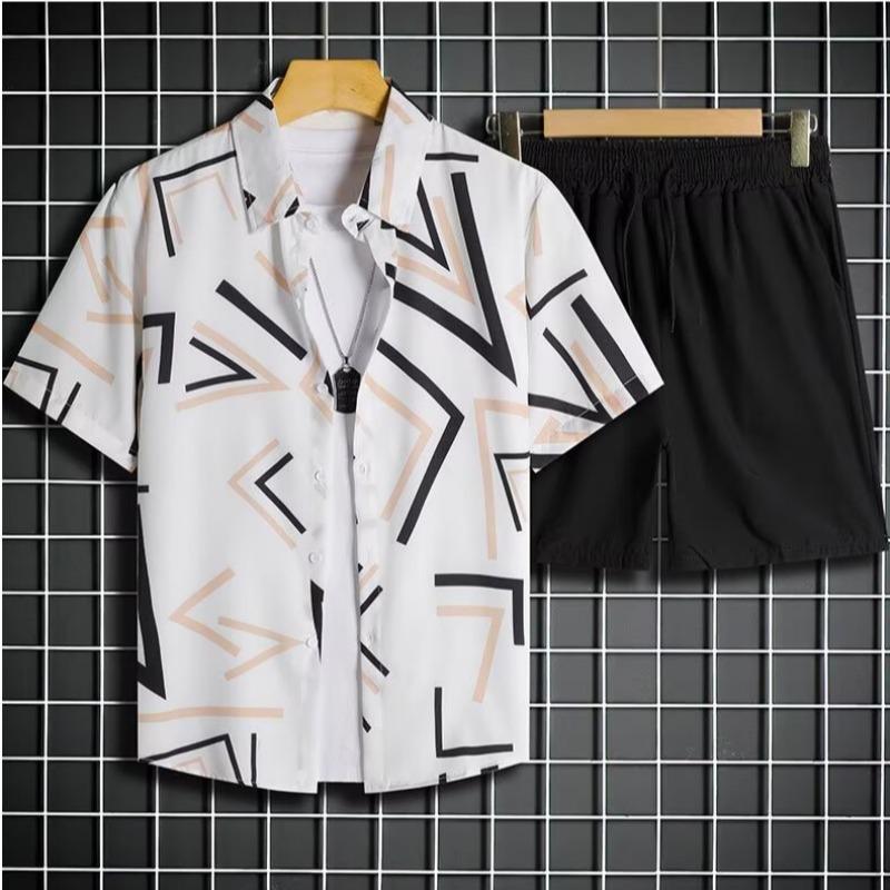 Men's Quick-Dry Hawaiian Floral Beach Set: Short-Sleeve Shirt & Shorts Couple's Matching Outfit