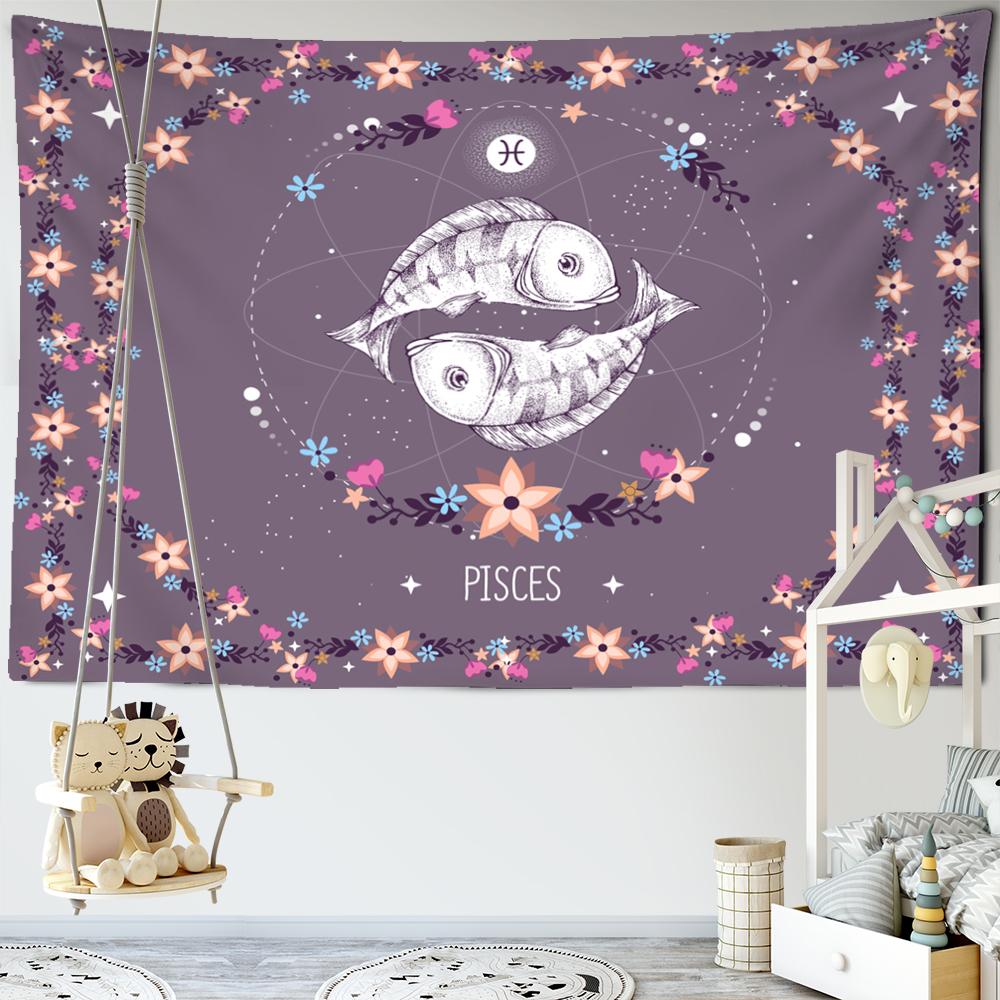 

Двенадцать созвездий Мультяшный гобелен Настенный гобелен Хиппи Тапиз Колдовство Психоделический Кавайный Детская Комната Искусство Домашний Декор 95x70cm