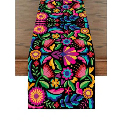1 Stück Festlicher Leinen-Tischläufer, Bunte Mexikanisches Festival Design Tischdecke, Geeignet für Zuhause Esszimmer und Restaurant, 13"X72"/33cm*183cm