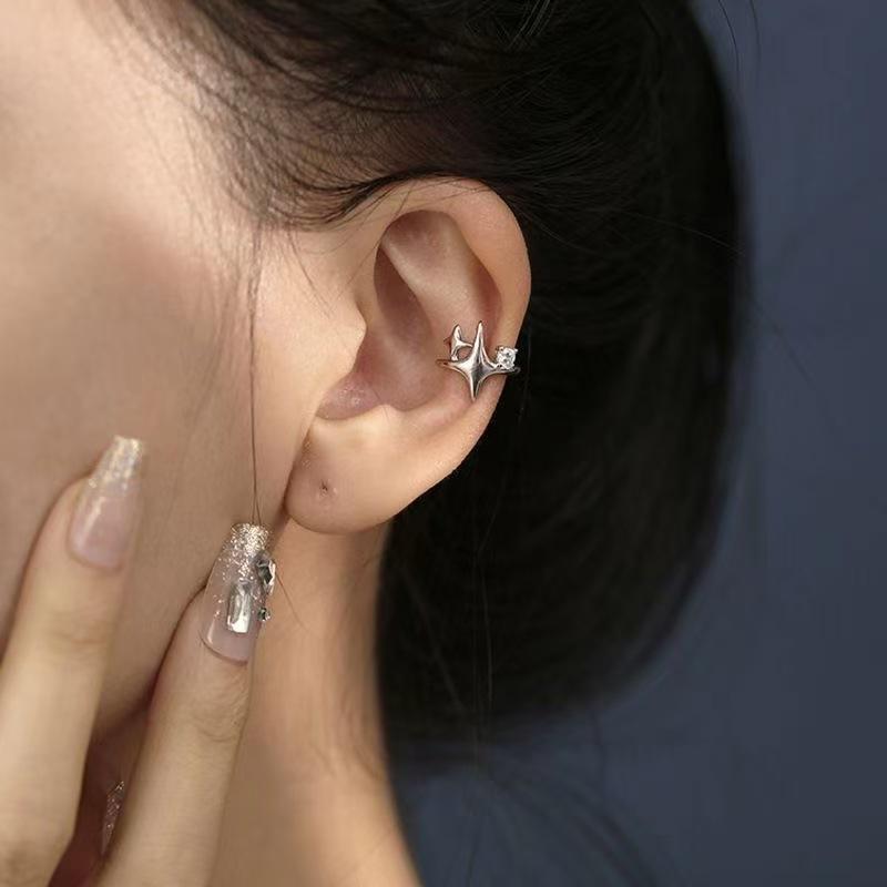 Four Pointed Star Clip Zircon Earrings Suitable Women Without Ear Holes Zircon Ear Bones Clip Men Luxury Trendy Ear Accessories