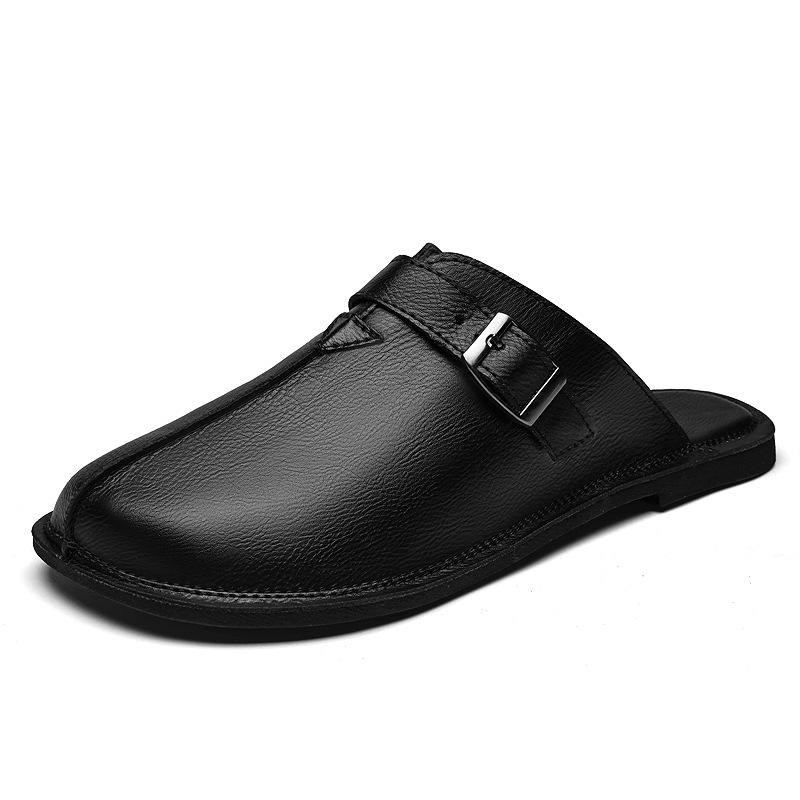 2025 Summer New Arrival Men s Plus Size Leather Buckle Beach Mules - Handmade Stitched Closed-Toe Slippers 47