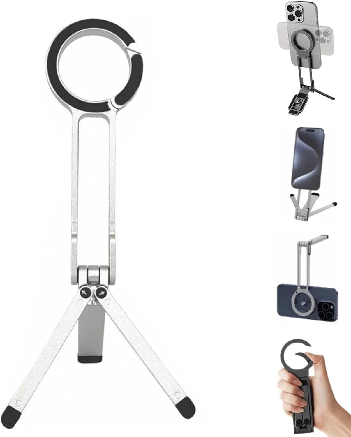 

Магнитный штатив для телефона для iPhone, MA38 Портативный держатель для телефона Мини-штатив для Magsafe, Двустороннее сильное магнитное отверстие Складной крючок Штативы для телефона