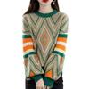 Knit Cut and Sewn Long Crew Argyle Loose Perfect for Going Winter [JLBOCMGT] Women's Sweater, Top, Sleeve, Neck, Pattern, Fashionable, Casual,