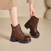 Autumn and Winter New Leather Thick-soled Martin Boots Women's Thick Heel Heightening Short Boots British Style Casual Versatile Locomotive Boots Tide