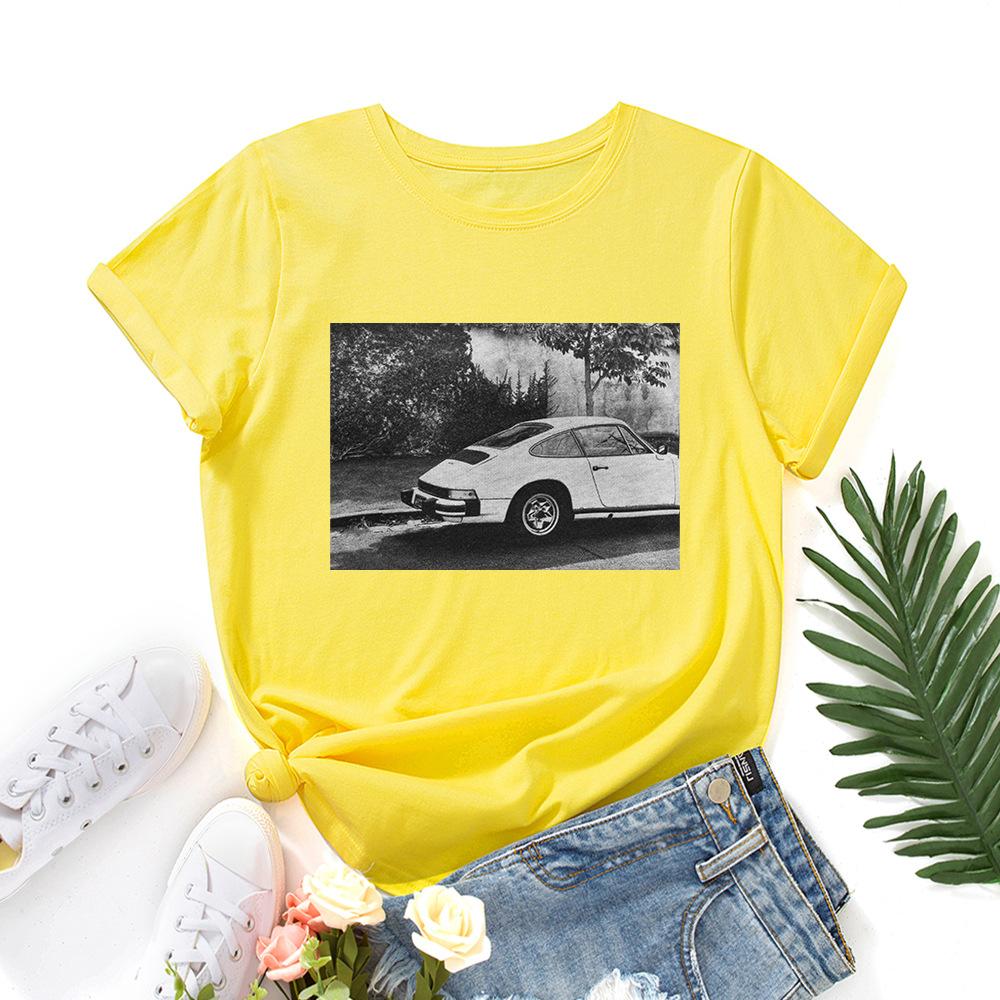 

Women s Retro Car Printed Loose Round Neck Short Sleeved T-shirt for Women Shirt 6xl