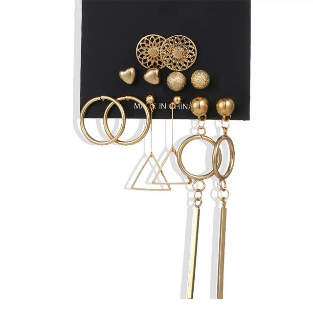 Gold-Pearl Punk Hoop Earrings Set for Women