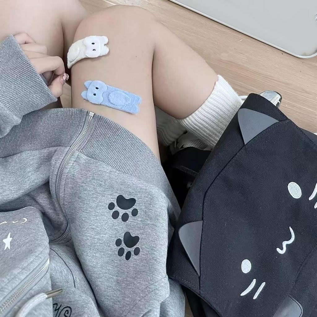 Hoodie with Cat Ear Long Sleeve Loose Harajuku Schoolgirl Mori Korean Plus Sizes Subculture Winter Women's Zip-Up Print, Pullover, Fit, Style, Style,
