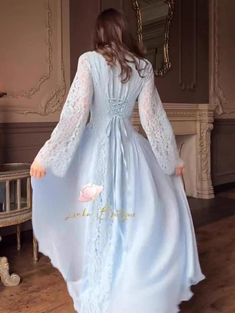 2025 Summer Retro Elegant Long Sleeve Waist-Cinched Dress for Women