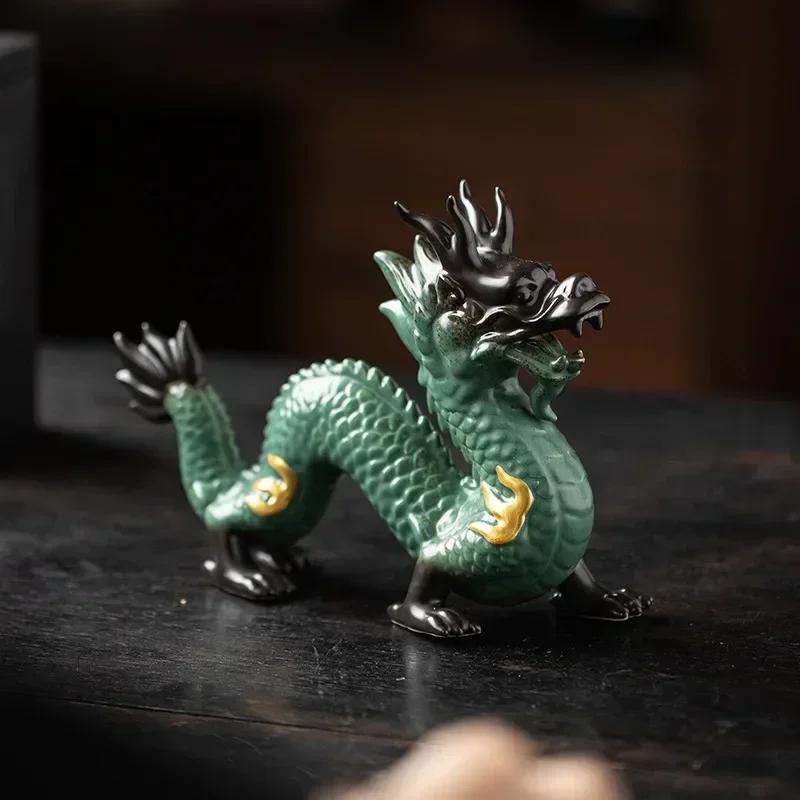 Traditional Chinese Porcelain Dragon Statue Handmade Ceramics Totem Animal Sculpture Ancient Legend Totem Ornament Craft Decor
