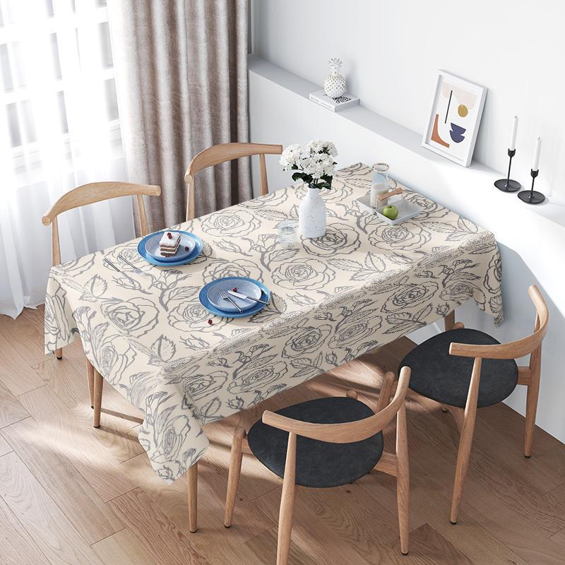 Modern Floral Print Tablecloth Rectangular Dining Room Decorative Table Linen for Kitchen Home Decoration